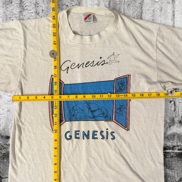 Vintage Genesis Band Tee - L Jerzees T-Shirt- White 80s Tour Shirt - Picture 5 of 8